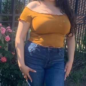 Mustard yellow scrunched crop top